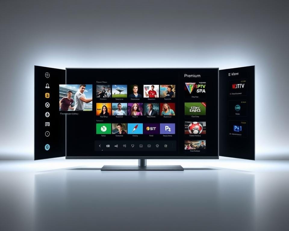 A sleek and modern user interface for the VIP IPTV Club, showcasing a clean and intuitive layout. The foreground features a central screen displaying a selection of premium live TV channels, with clear and vibrant visuals. The middle ground showcases various control panels and customization options, allowing users to seamlessly navigate and personalize their viewing experience. The background presents a minimalist and sophisticated design, with subtle gradients and clean lines that evoke a sense of high-end technology. The overall atmosphere is one of sophistication, efficiency, and user-friendliness, reflecting the premium nature of the VIP IPTV Club service.